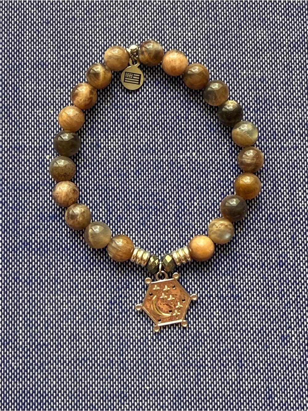 TJazelle Sand Moonstone Beaded Stretch Bracelet with Believe in Yourself Charm